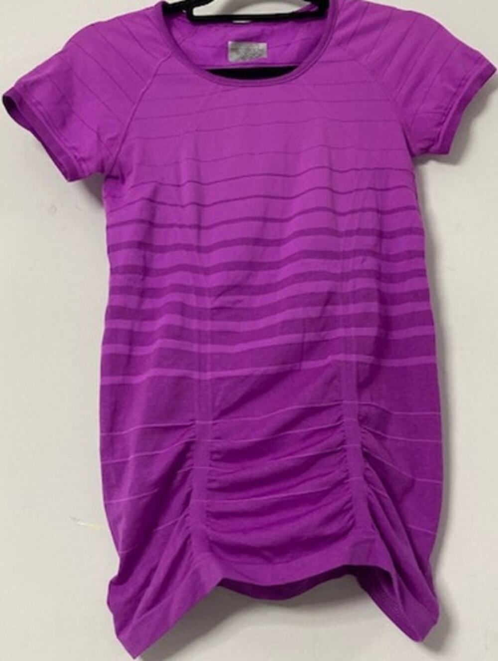 ATHLETA Ruched Purple Dress Solid Knit Short Short Sleeve Size S